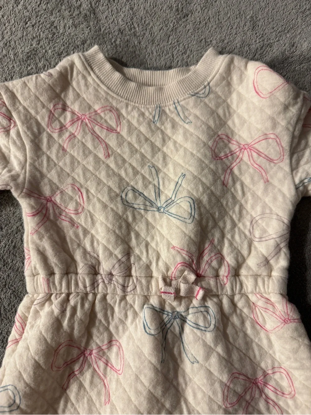 Carter's Quilted Cream Footed One-Piece with Pink & Blue Bow Pattern